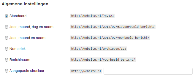 Instellingen url WordPress