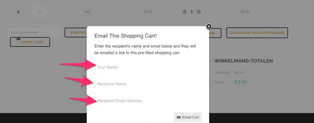 Formulier: Email Cart for WooCommerce